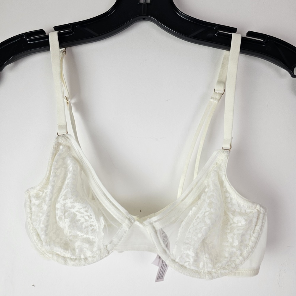Auden Sheer Cream Ivory Bra Demi Coverage Unlined Underwire Size 32A Mesh